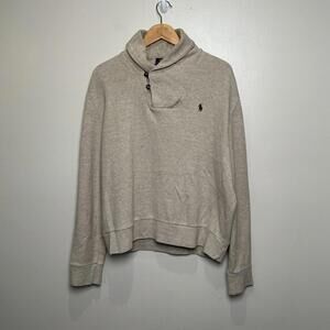 Polo‎ Ralph Lauren Men's Luxury Jersey Shawl-Collar Pullover 100% Cotton Tan